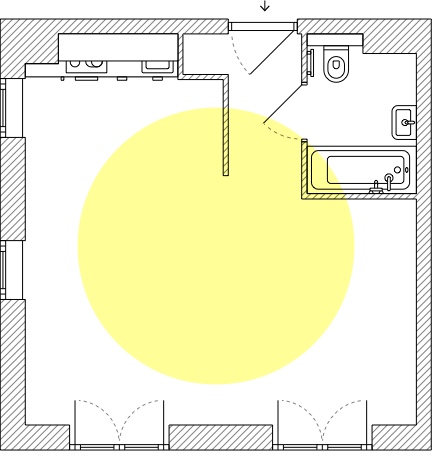Jedyne wydzielone pomieszczenie to łazienka